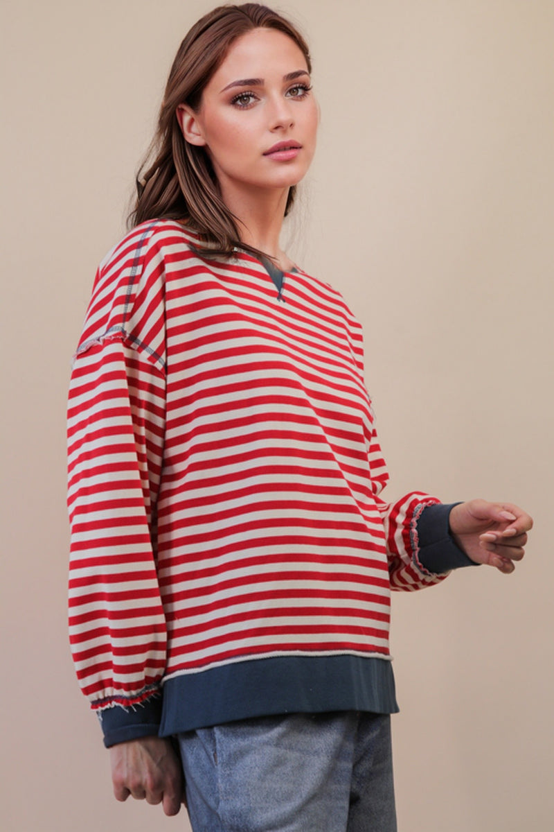 'Take It Easy' Pullover - Red/Cream