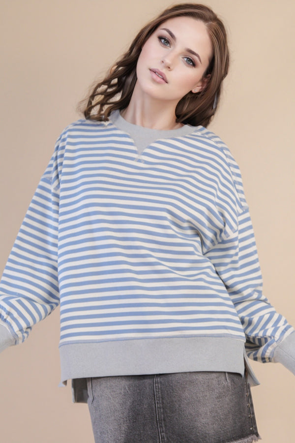 'Take It Easy' Pullover - Blue/Cream