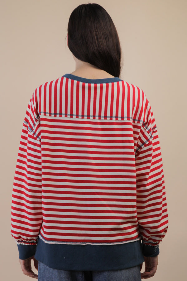 'Take It Easy' Pullover - Red/Cream