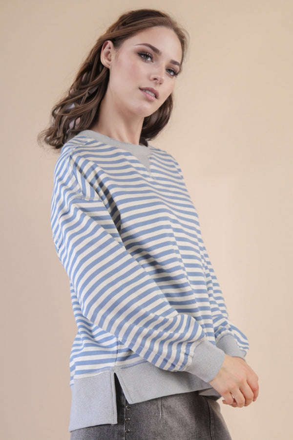 'Take It Easy' Pullover - Blue/Cream