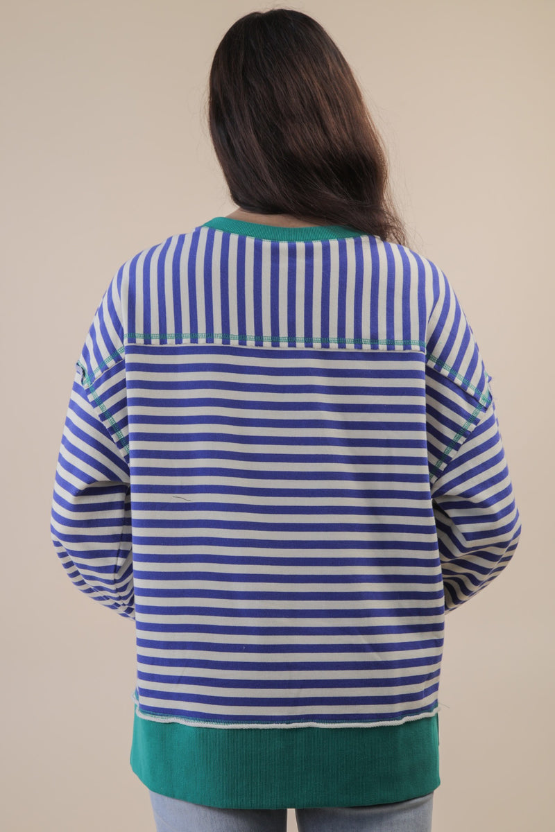 'Take It Easy' Pullover - Royal/Green