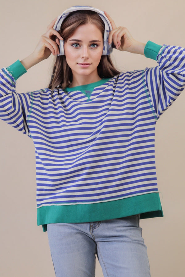 'Take It Easy' Pullover - Royal/Green