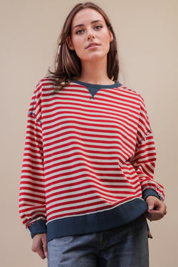 'Take It Easy' Pullover - Red/Cream