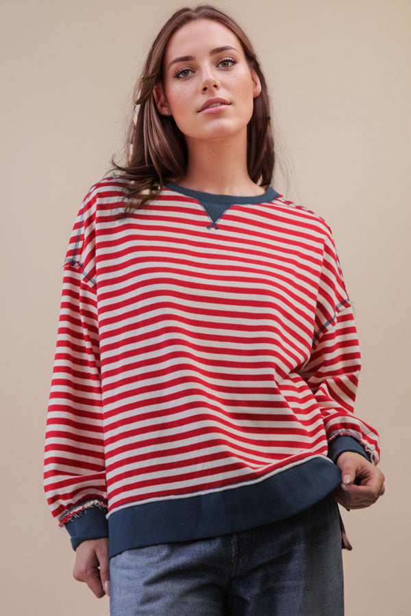 'Take It Easy' Pullover - Red/Cream