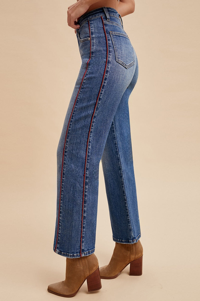 Side Piping Wide Leg Crop Jean