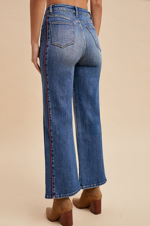 Side Piping Wide Leg Crop Jean