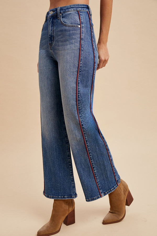 Side Piping Wide Leg Crop Jean