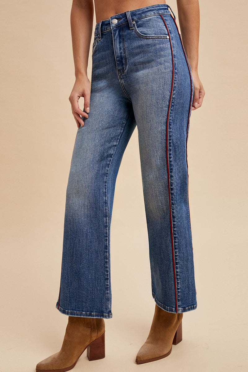 Side Piping Wide Leg Crop Jean