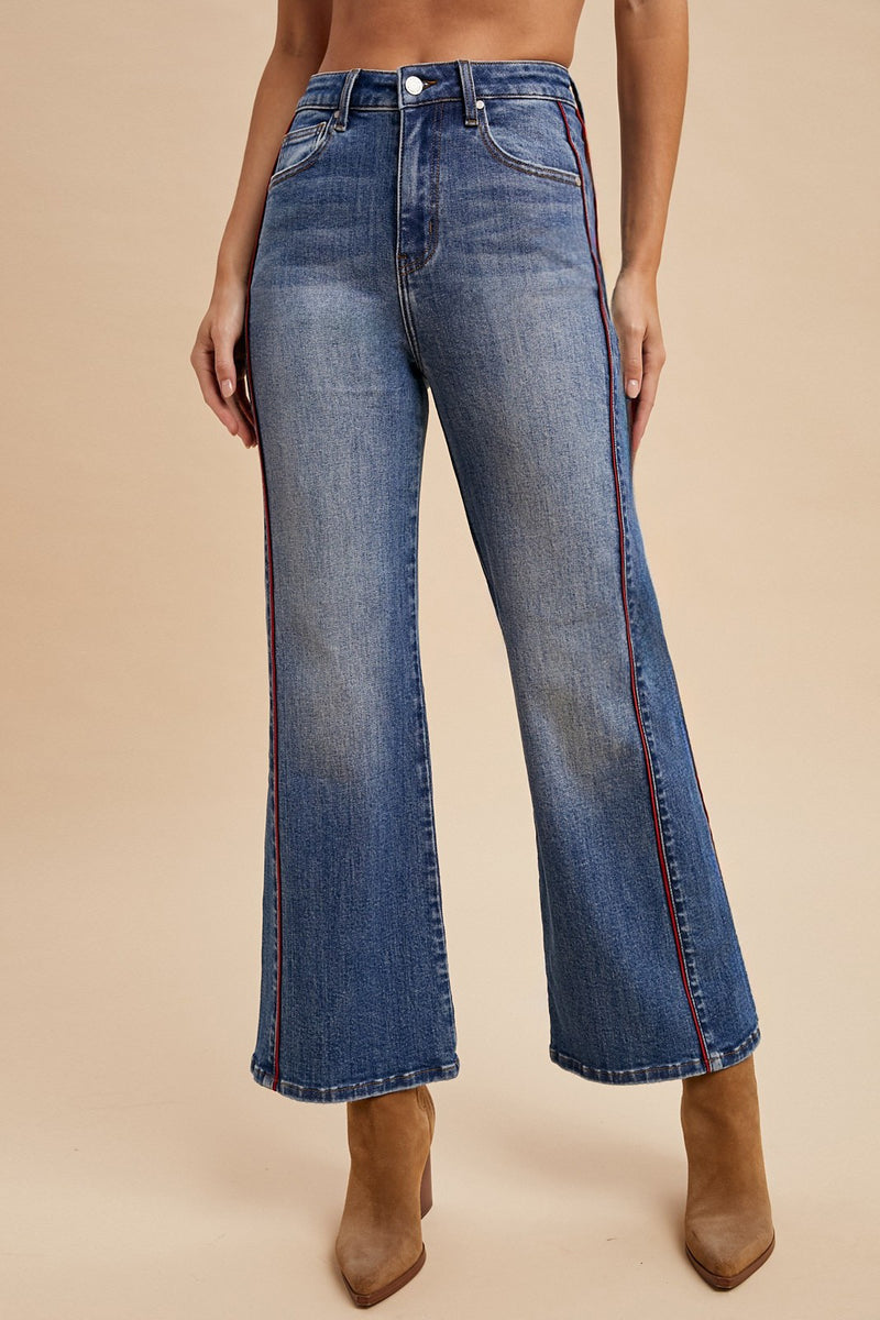 Side Piping Wide Leg Crop Jean
