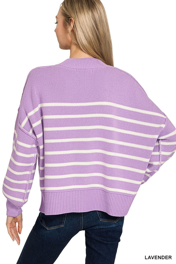 Oversized Striped Sweater - Lavender
