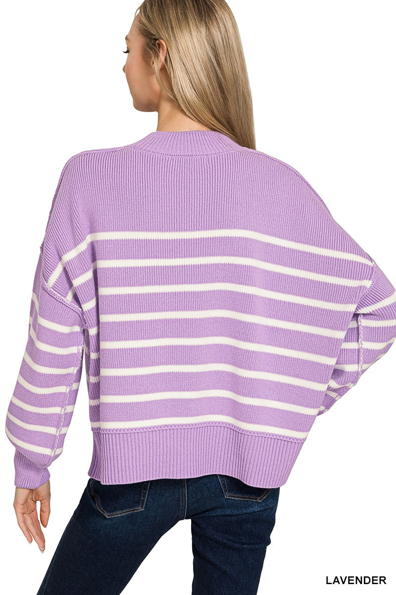 Oversized Striped Sweater - Lavender
