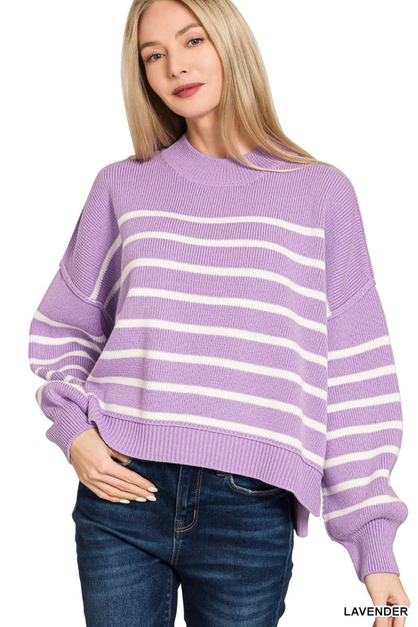 Oversized Striped Sweater - Lavender