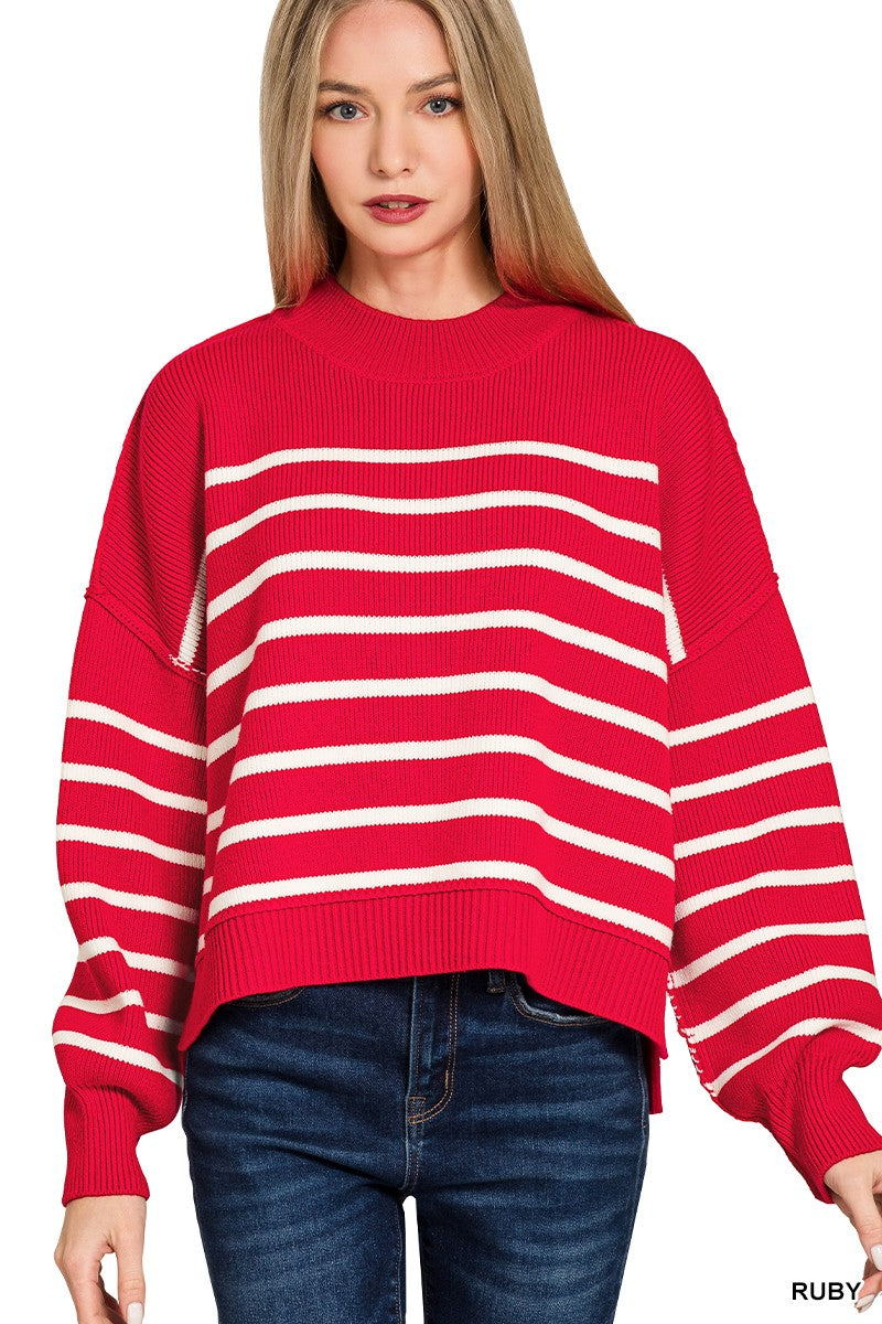 Oversized Striped Sweater - Red