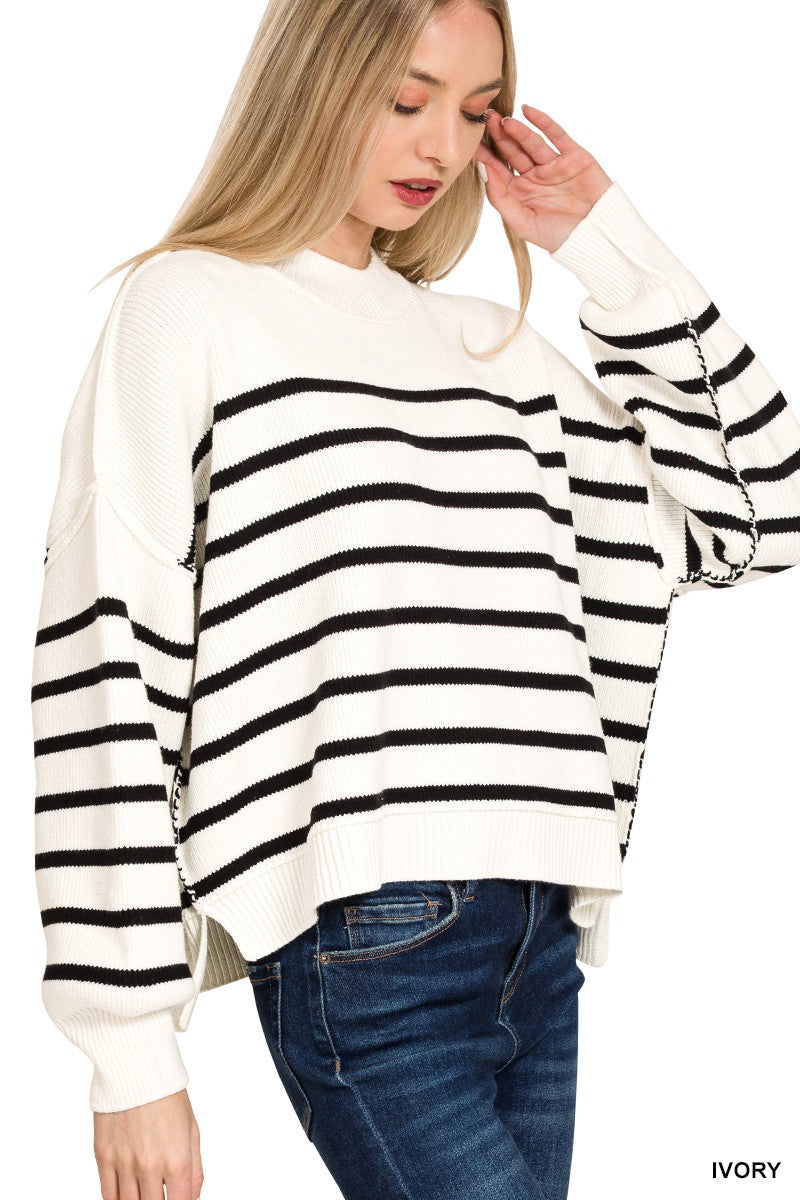 Oversized Striped Sweater - Ivory