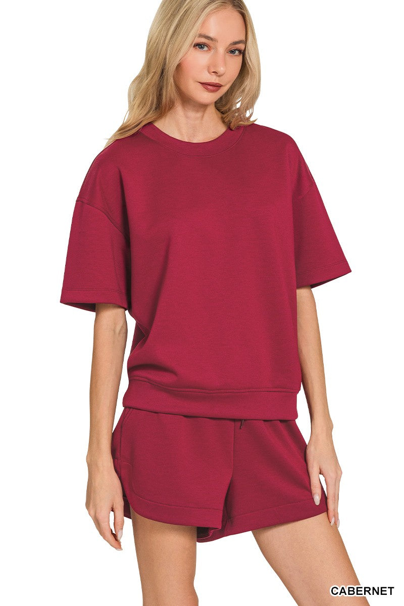 Short Sleeve Scuba Set - Cabernet