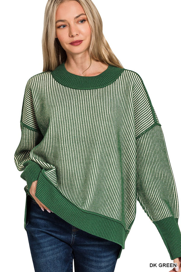 Exposed Seam Two-Tone Sweater - Green