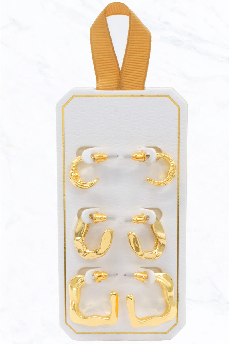 Gold Textured Hoop Earring Set