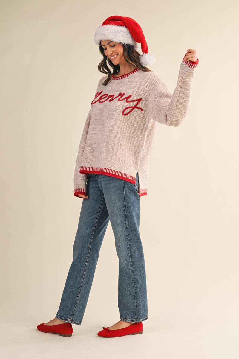 'Merry' Embroidered Sweater