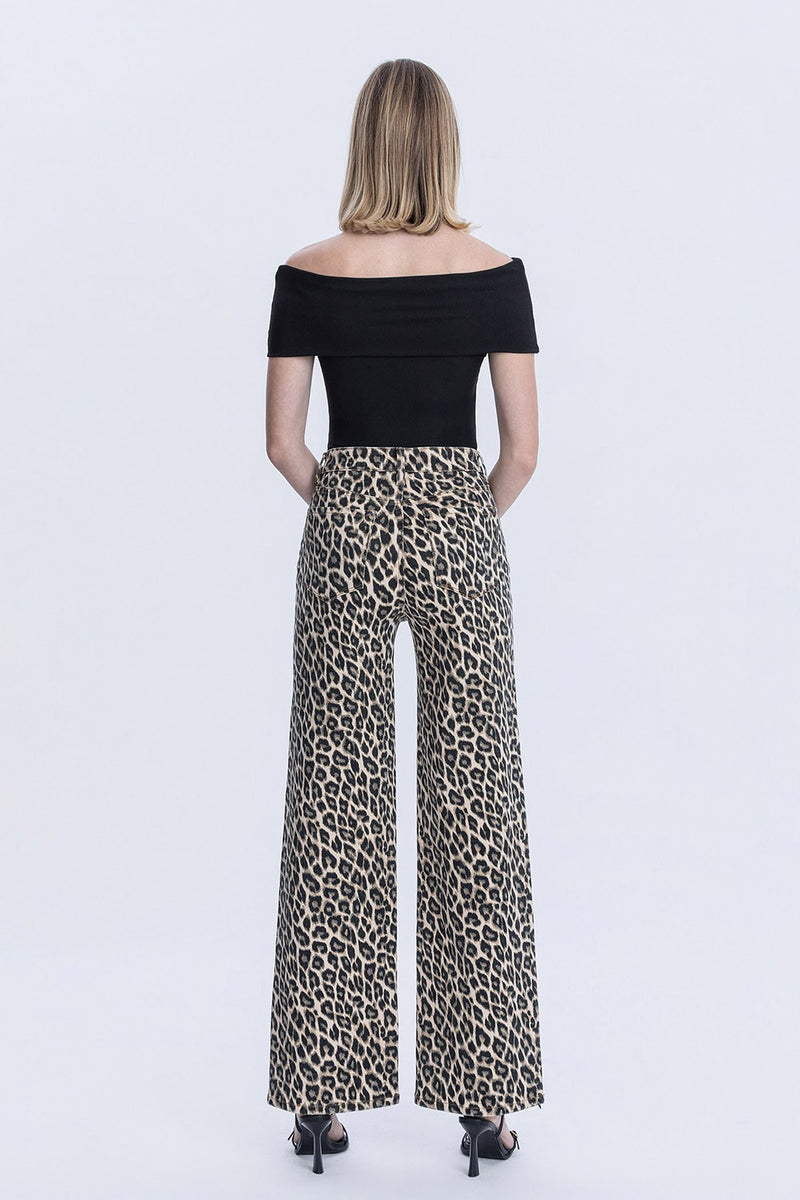 High Rise Leopard Print Wide Leg Jean
