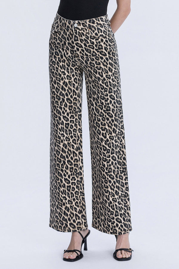 High Rise Leopard Print Wide Leg Jean