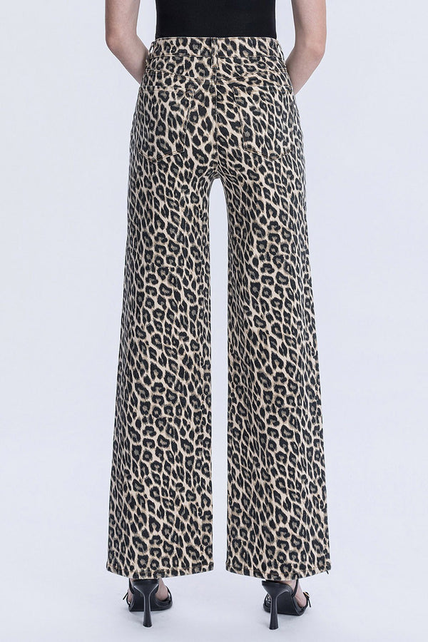 High Rise Leopard Print Wide Leg Jean