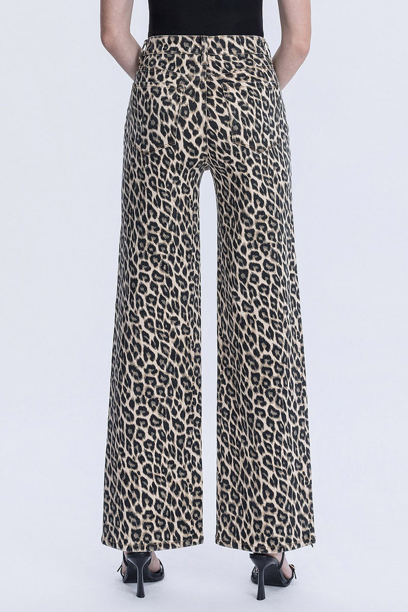 High Rise Leopard Print Wide Leg Jean