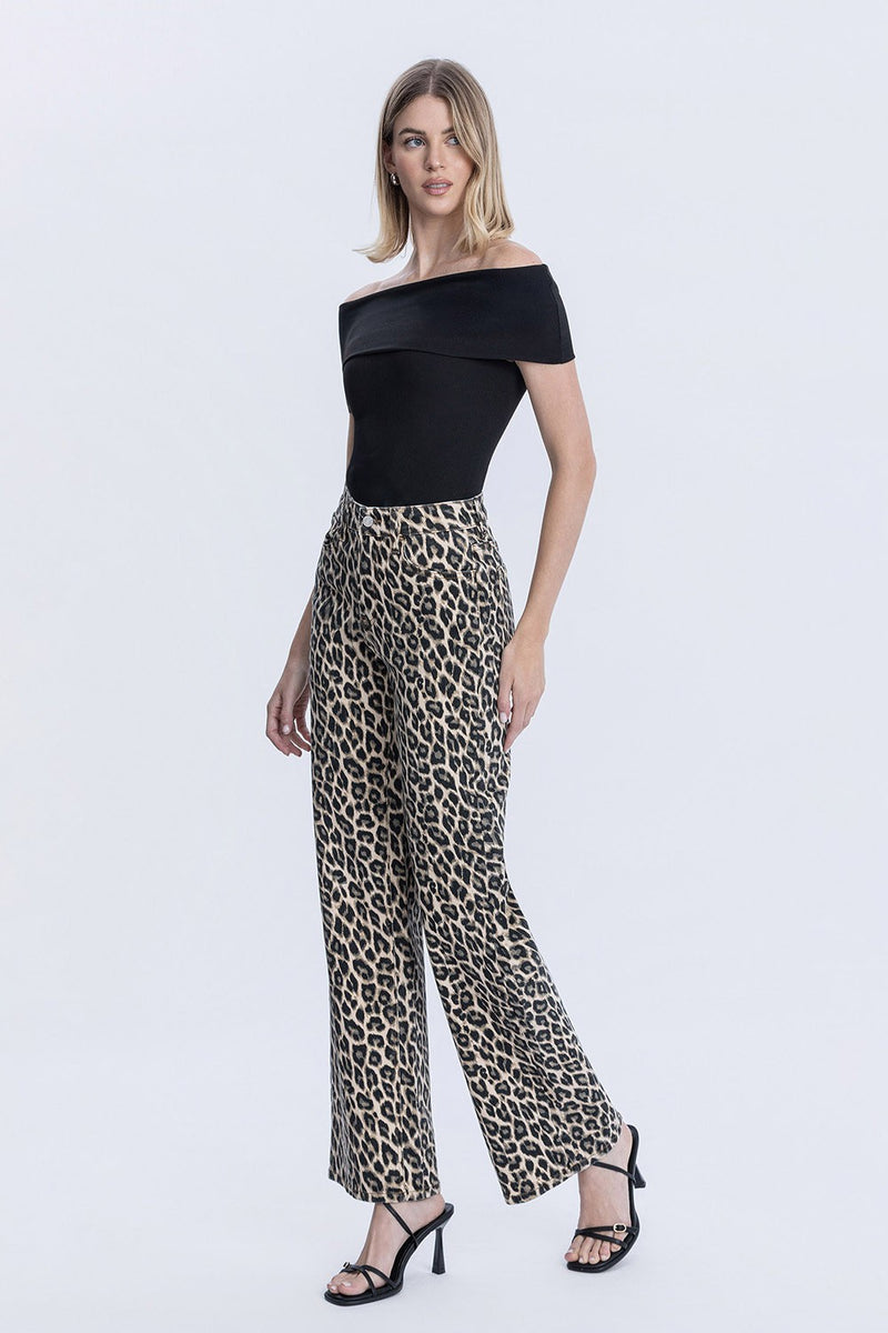 High Rise Leopard Print Wide Leg Jean