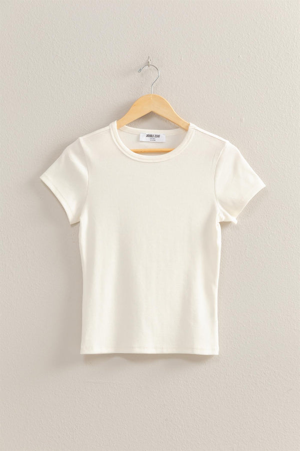 Ribbed Crew Neck Tee - Off White