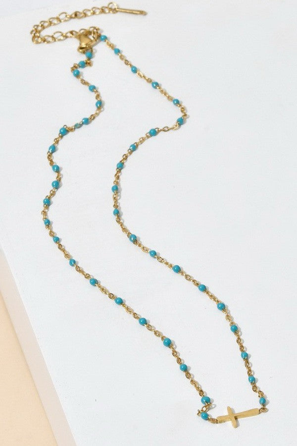 Tarnish Free Cross Necklace - Turquoise