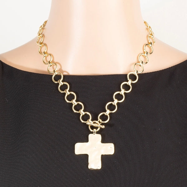 Hammered Cross Toggle Necklace