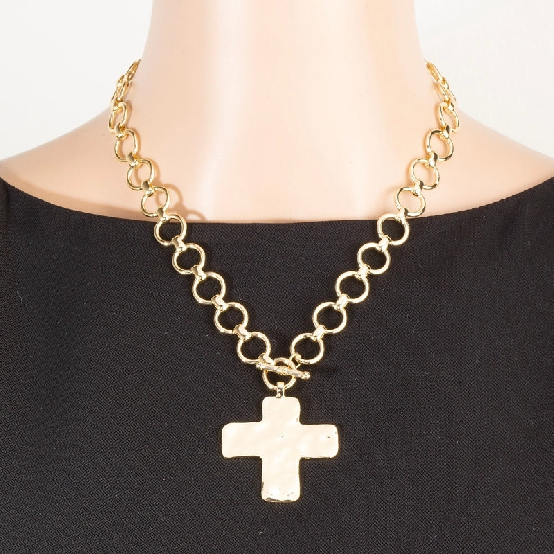 Hammered Cross Toggle Necklace