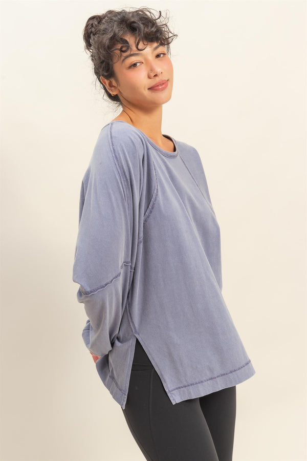 Side Slit Tee - Dusty Indigo