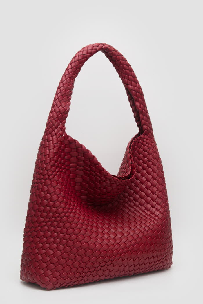 Woven Shoulder Bag with Wristlet Pouch - Burgundy