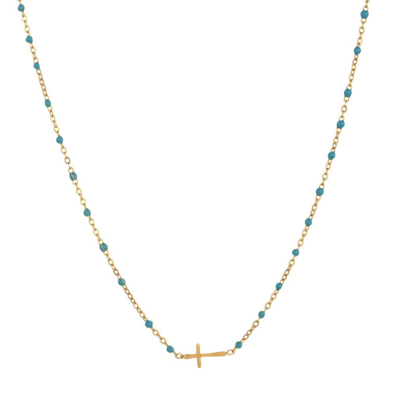 Tarnish Free Cross Necklace - Turquoise