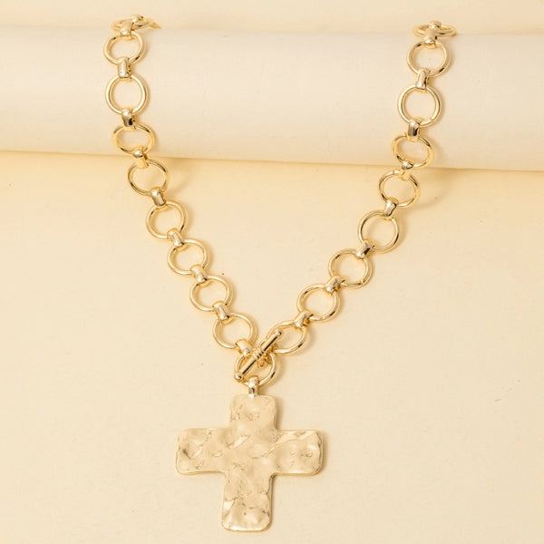Hammered Cross Toggle Necklace