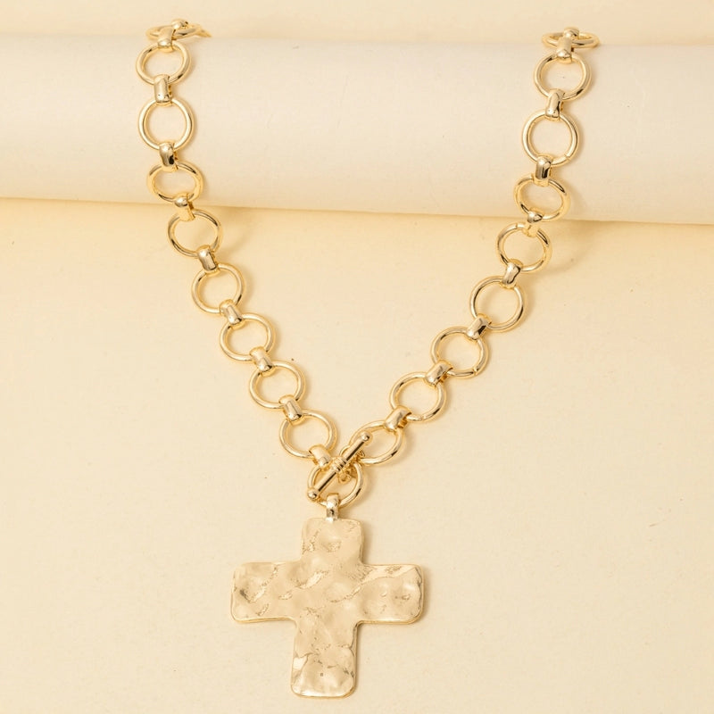 Hammered Cross Toggle Necklace