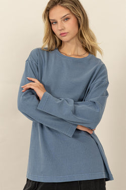 Oversized Long Sleeve Tee - Gray Blue