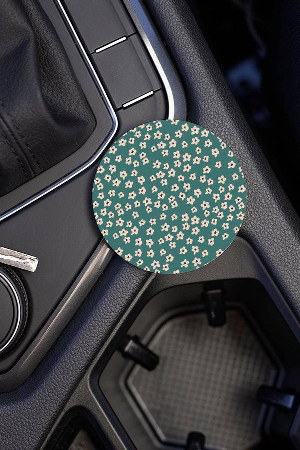 Car Coaster-Inspirational Green Floral Pattern