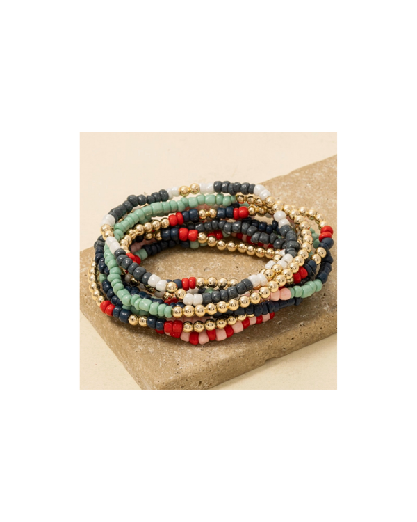 Mixed Color Seed Beaded Bracelet Set