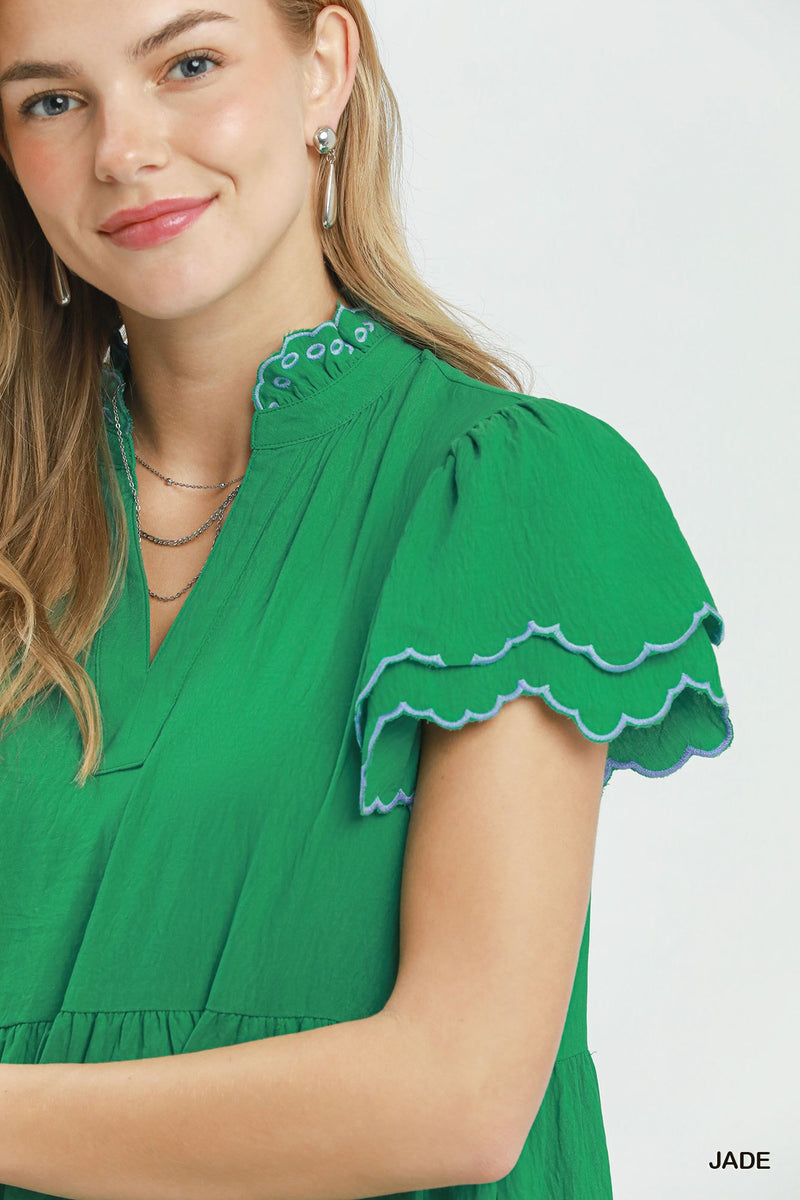 flutter sleeve tiered mini dress Umgee Floral Flutter Sleeve Tiered Mini Dress GREEN MIX / S