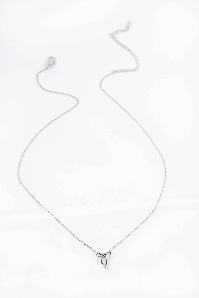 Curled Bow Charm Necklace | Silver