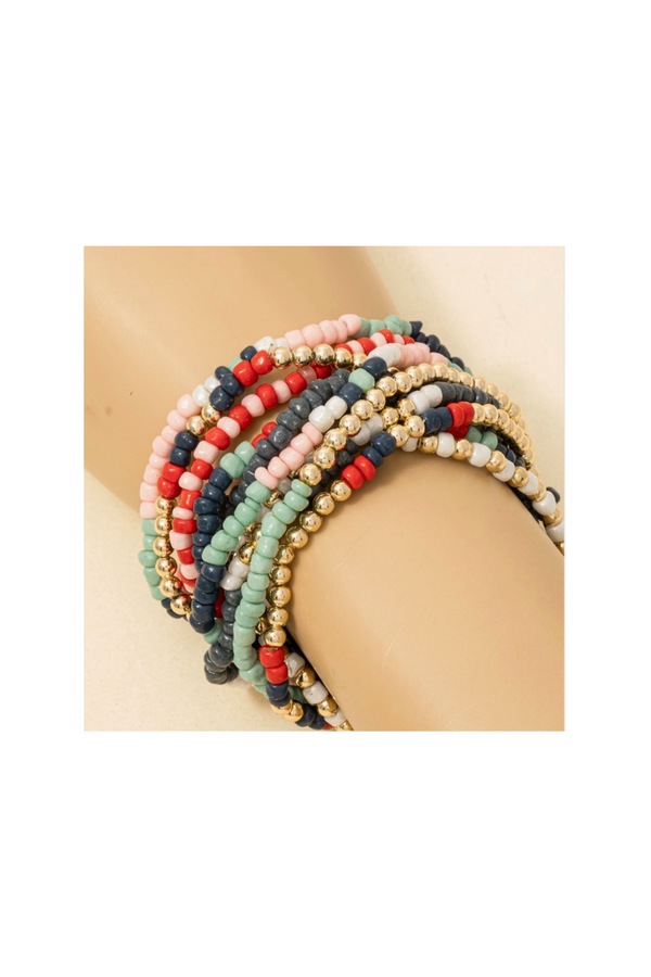 Mixed Color Seed Beaded Bracelet Set