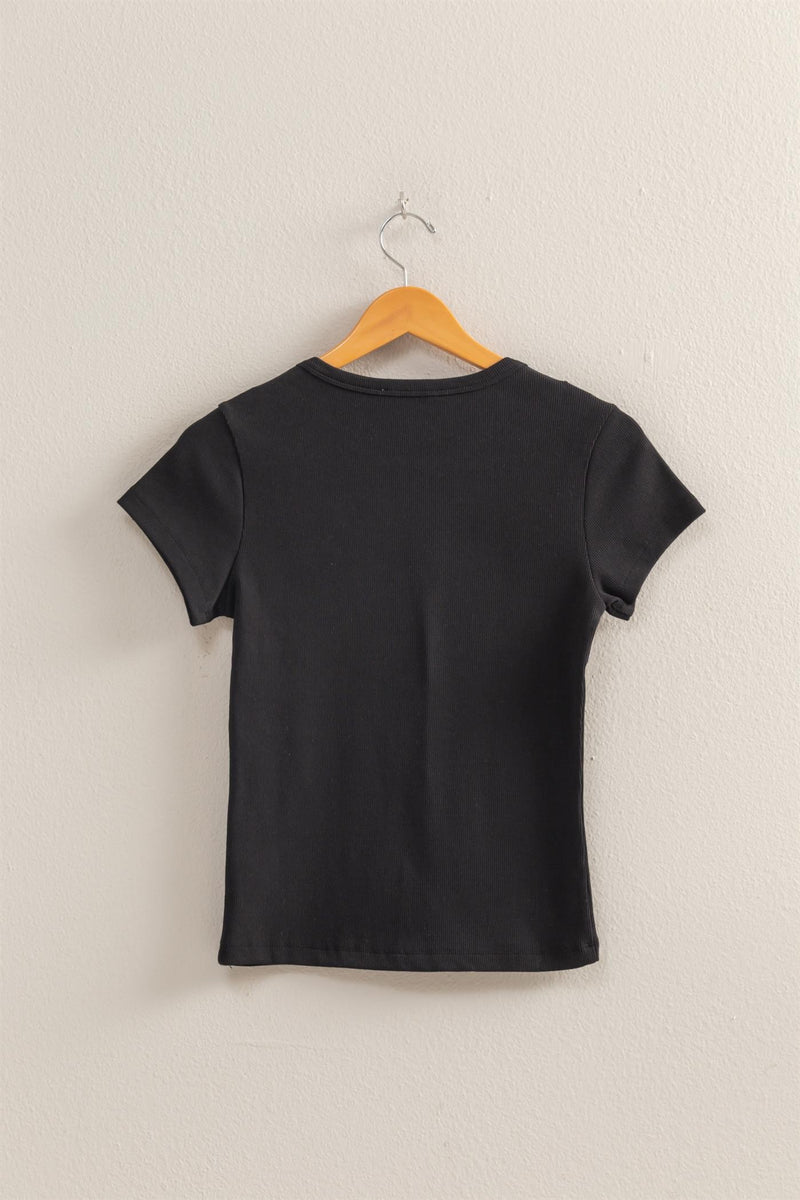 Ribbed Crew Neck Tee - Black