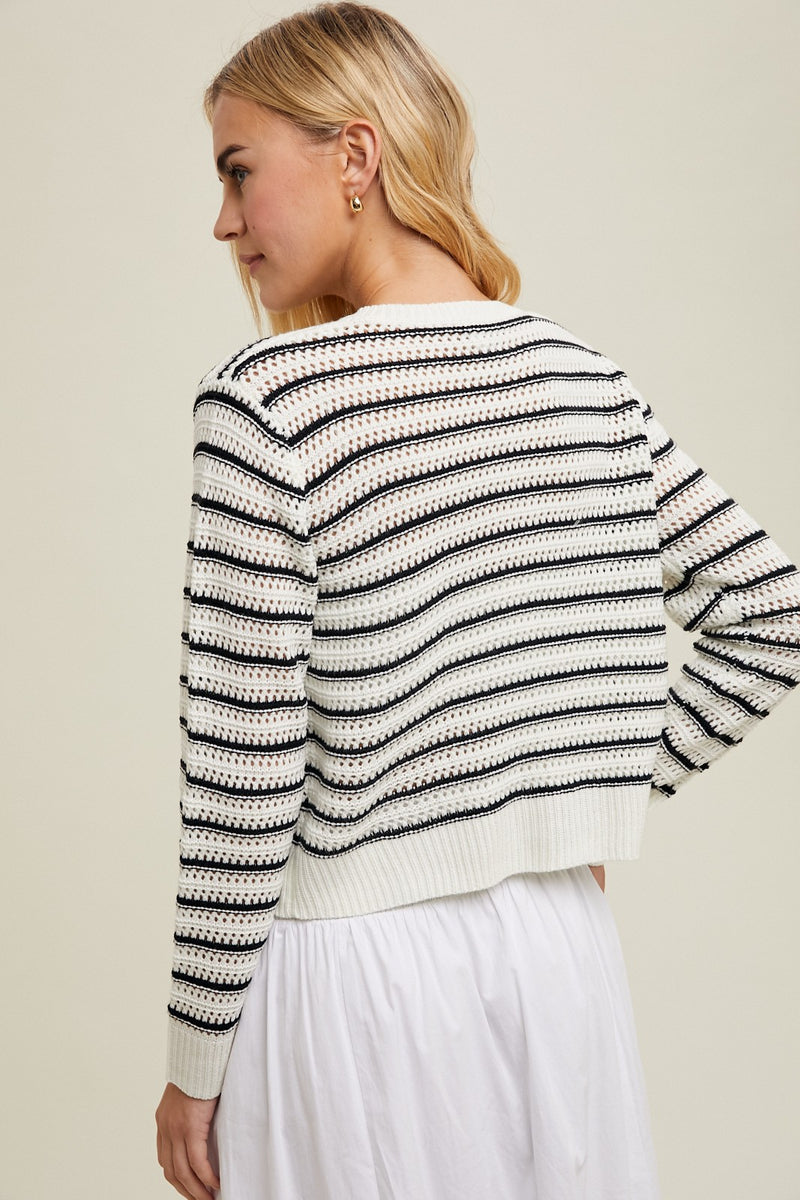 'Sweet Classic' Cardigan - Ivory/Black