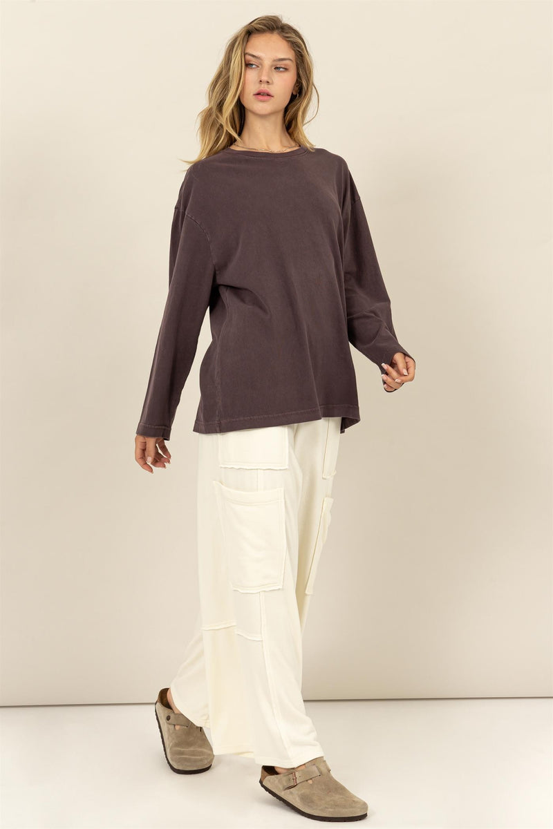 Oversized Long Sleeve Tee - Plum