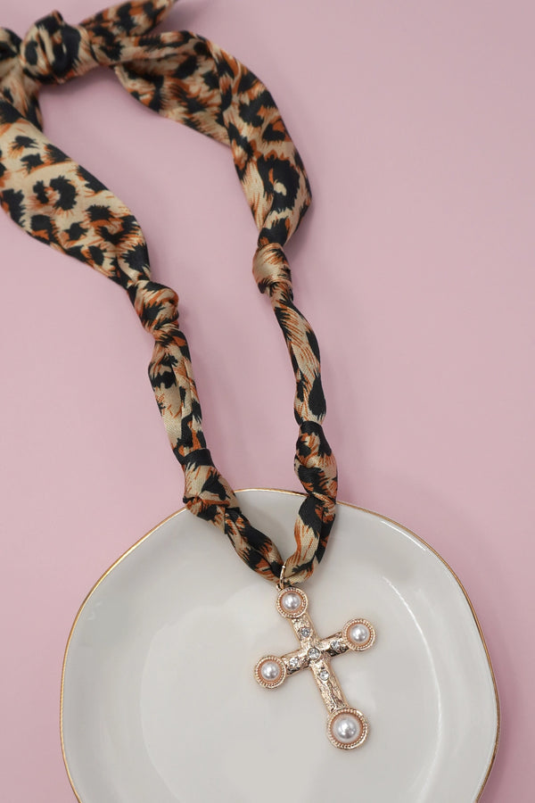 Scarf Charm Necklace - Leopard