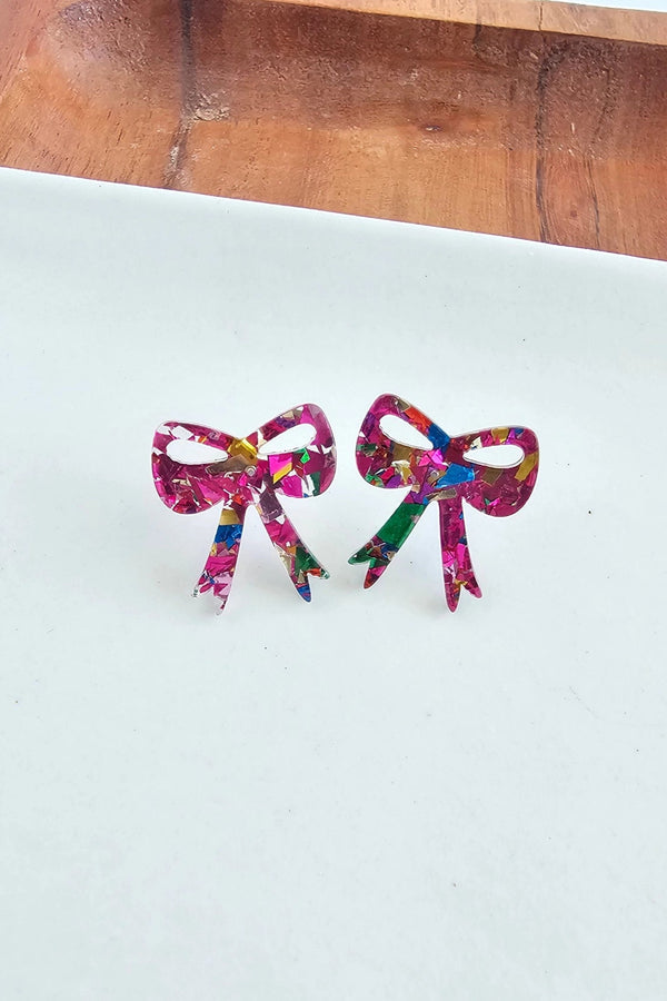 Bow Studs - Pink Sparkle