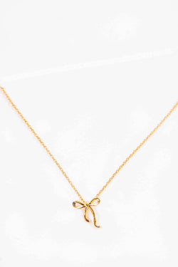 Curled Bow Charm Necklace | Gold