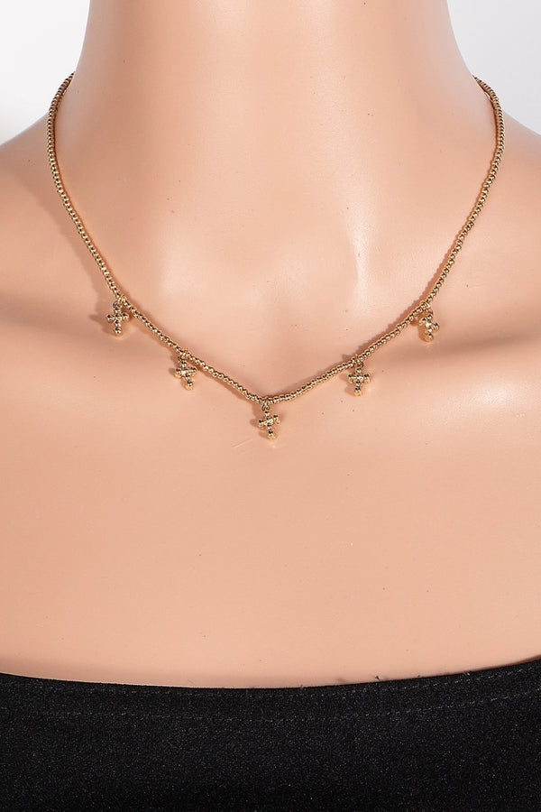 Mini Cross Beaded Necklace - Gold