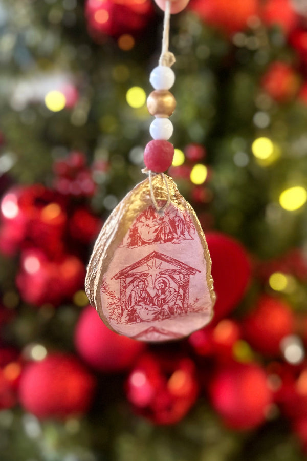 Red Nativity Oyster Ornament